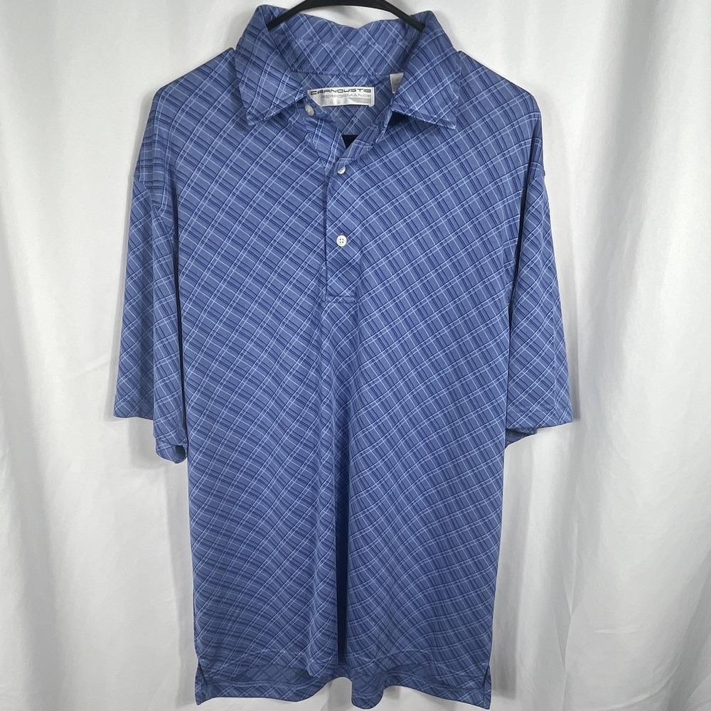 Carnoustie‎ Performance Men's Polo Shirt Blue Plaid Short Sleeve Size Large